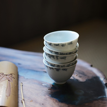 Taicu Lianhuatang hand-made pottery mud Cup handwritten blue and white poetry Fu Shantang Chinese style poke Cup 50ml