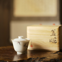  In the early days of Lotus Hall hand-made porcelain clay Kwai mouth cover bowl hand-painted fairy crane with branches tea bowl Miunzhai