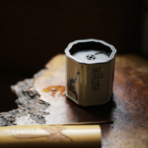  In the early days Lotus Hall hand-made pottery clay Jianshui tin lid tea residue bucket blue and white hand-painted