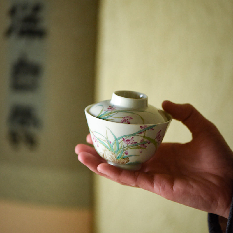 Taichu Lotus Hall Laku Pastel Cover Bowl Clay Hand-Painted Orchid Tea Bowl Brewed Tea Bowl