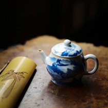 Taicu Lianhuatang Jingdezhen Guanyun ancient antique ceramic teapot Kangxi landscape small porcelain pot bubble teapot