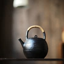 Taicu Lianhuatang hand-made pottery clay boiling kettle black glaze boiling teapot rattan leather lifting beam kettle electric pottery charcoal stove
