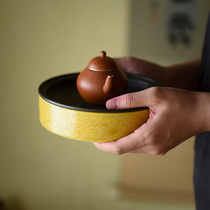 Taichu Lianhuatang Jingdezhen antique tire tea bearing handmade ceramic tin cover pot Chengjiao yellow carved flower Miyunzhai