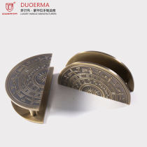 Retro copper semicircular style carved handle glass large door handle hotel red bronze door handle Green ancient handle