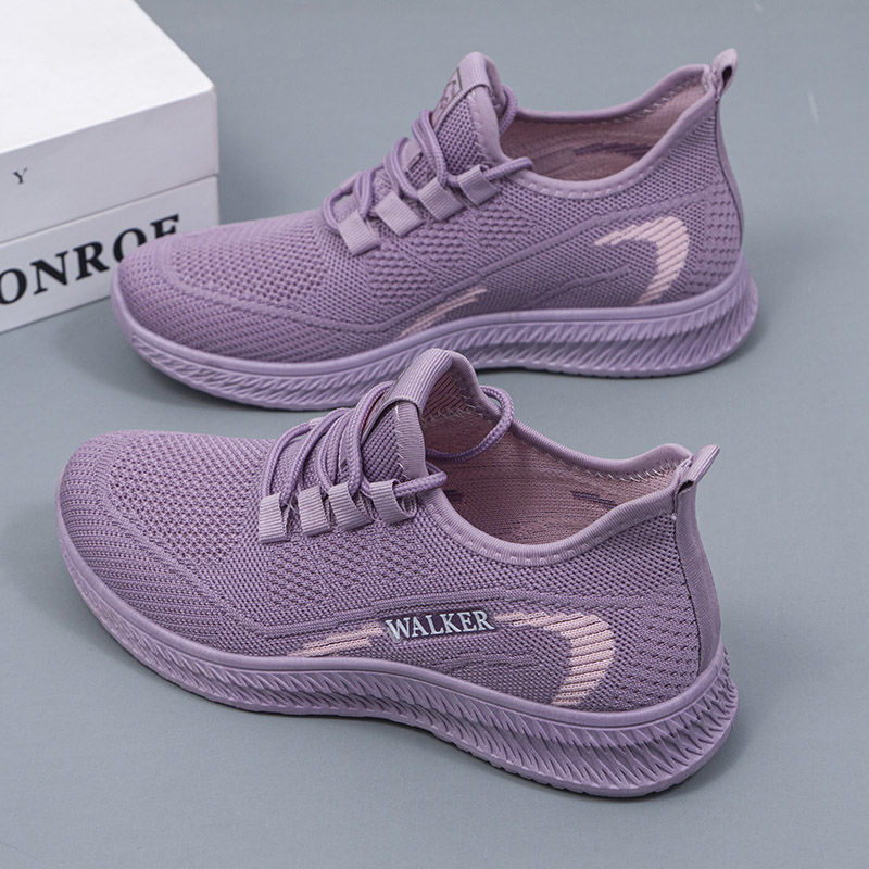 Old Beijing Cloth Shoes for Women, Mother's Shoes, Flat-Soled, Shallow-Mouth Lace-Up Sneakers, Fly-Knit Breathable Soft-Soled Casual Shoes That Don'T Tire the Feet