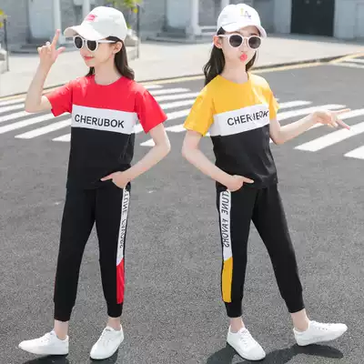 Girls summer shipping action suit 2021 new children's Western style fashionable summer clothes large children's short-sleeved two-piece suit