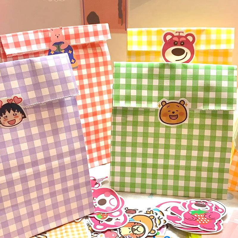 Cute Colorful Plaid Gift Kraft Paper Bag Children's Day New Year Christmas Gift Packaging Bag Blind Bag Cross-Border