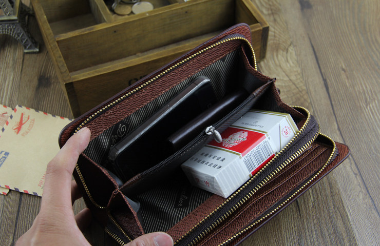 双拉链手拿包钱包青年手抓包多卡位手机包大容量手包男潮长款商务