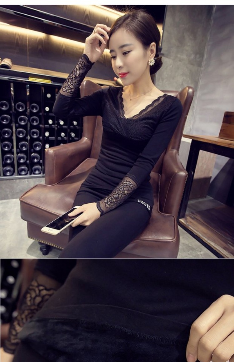 Quần lót nữ dày cộng với nhung đơn mảnh V-cổ ren dài tay áo body body tạo dáng bụng gợi cảm áo dài tay nam nữ