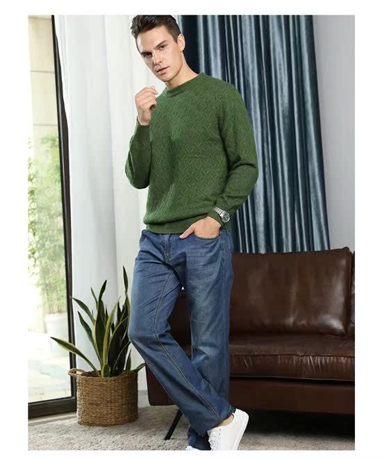 Áo len cổ tròn nam mới dày cashmere 100% nguyên chất cashmere chính hãng trùm đầu ấm áo len dệt kim chạm đáy áo len - Áo len Cashmere quần áo unisex