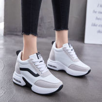 Spring and autumn single-shoe inner-height sports shoes womens 8cm thick-soled heel casual shoes 34 small size womens shoes Joker thin