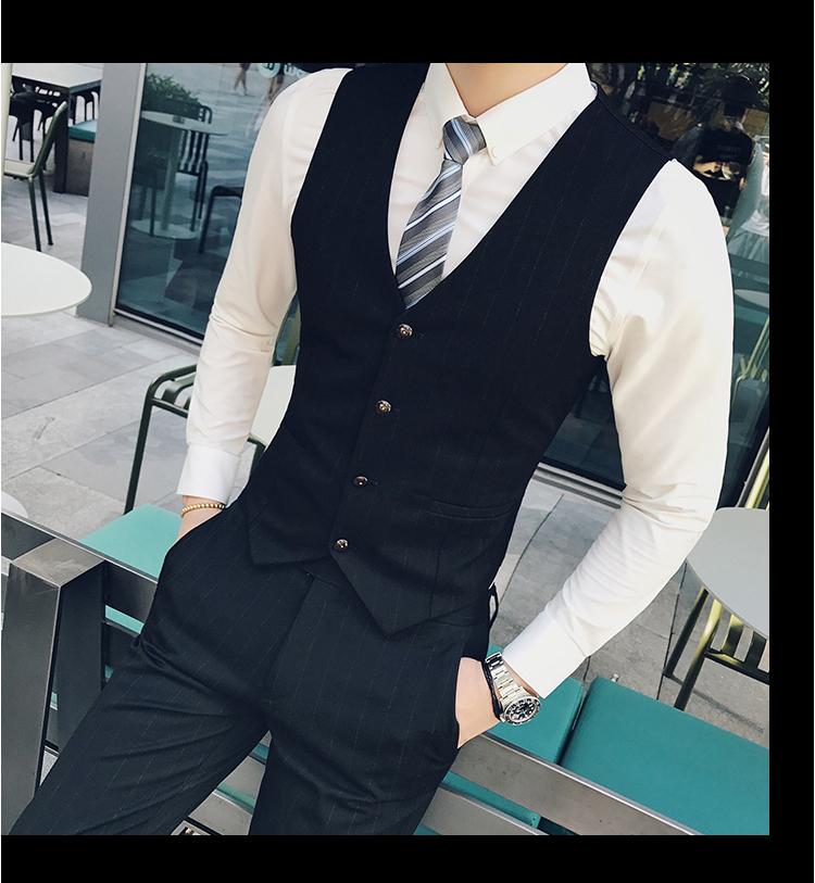 Thu đông phiên bản Hàn Quốc của Slim xu hướng giản dị sọc chú rể phù hợp với đám cưới Phù hợp với kiểu tóc phù hợp với nam ba mảnh bộ vest nam