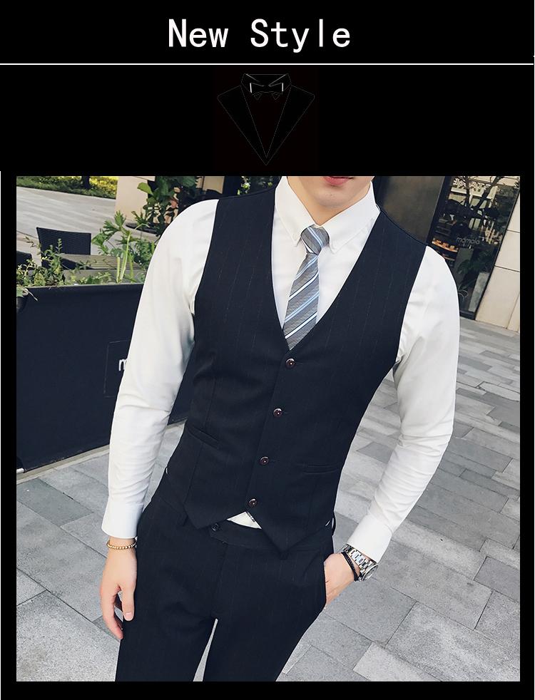 Thu đông phiên bản Hàn Quốc của Slim xu hướng giản dị sọc chú rể phù hợp với đám cưới Phù hợp với kiểu tóc phù hợp với nam ba mảnh bộ vest nam