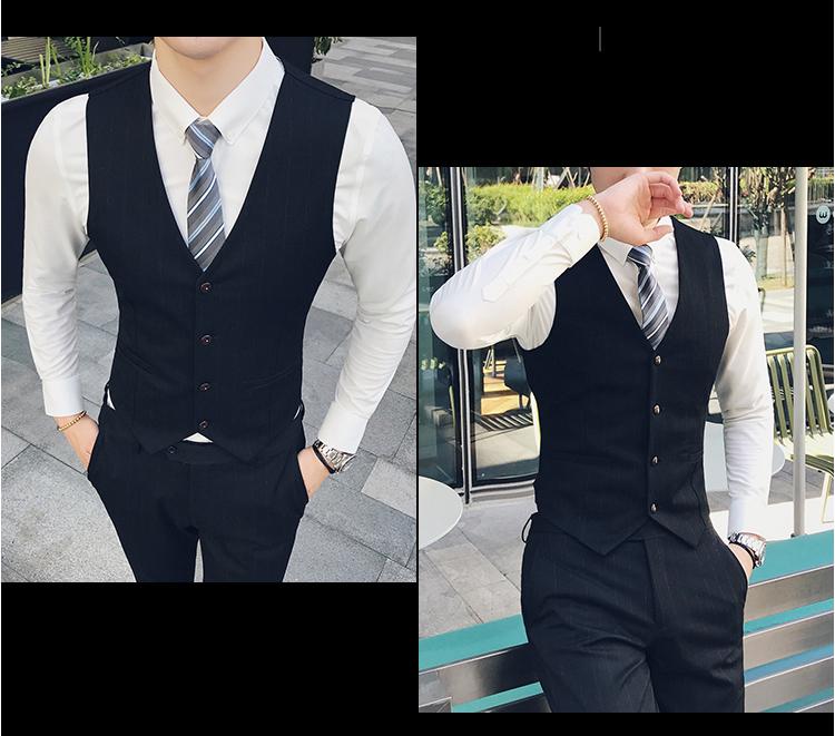 Thu đông phiên bản Hàn Quốc của Slim xu hướng giản dị sọc chú rể phù hợp với đám cưới Phù hợp với kiểu tóc phù hợp với nam ba mảnh bộ vest nam