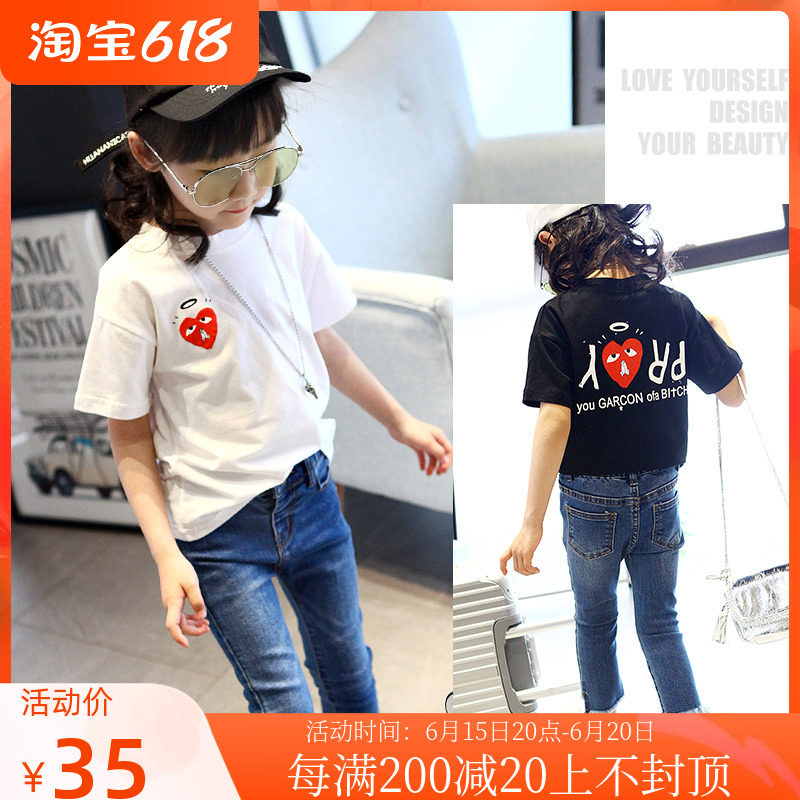 Child Clothing Girl Half Sleeve T-shirt Foreign Pie Summer Dress CUHK Child Pure Cotton Short Sleeve Black White Blouse Child Beat