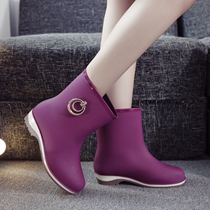 New South Korea Spring Summer Autumn Lady Short Drum Rain Boots Water Shoes Anti-Landslide Heel Rubber Shoes Casual Single Rain Shoes Female Midi