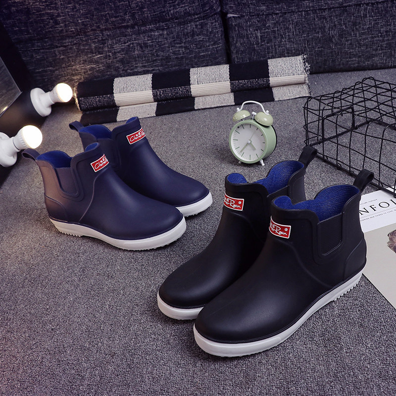 Low-top rain boots men's rubber shoes rainproof waterproof shoes plus velvet short tube non-slip autumn and winter water shoes waterproof mid-tube warm rain boots