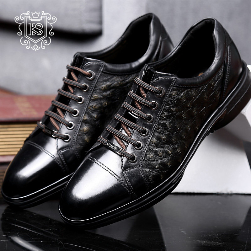 Italian casual leather shoes men's autumn leather business ostrich leather strap wear-resistant breathable British low top driving trendy shoes - Taobao