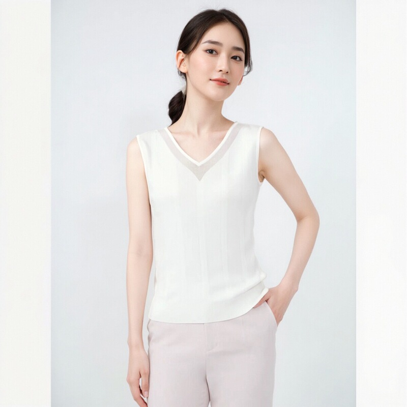 Naljia Shopping Mall Same Style 2026 Spring/Summer Ribbed V-Neck Knitted Vest for Women, New Sleeveless Base Layer Top