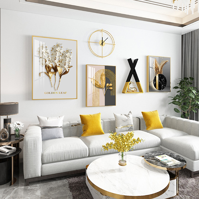 Living room decorative painting sofa background wall Nordic atmosphere light luxury crystal porcelain hanging painting modern minimalist style triple mural