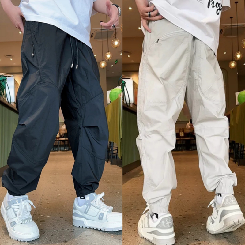Summer Thin Jogger Cargo Pants for Men, American Style Trendy Brand, Youth Fashion Versatile Quick-Dry Zipper Pocket Casual Pants