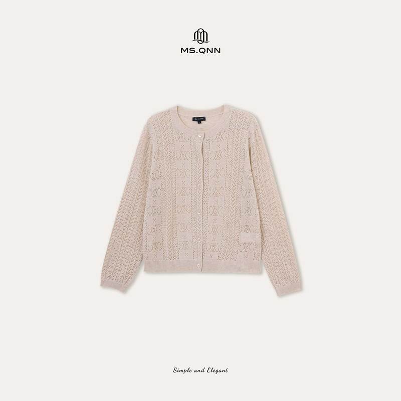 Q Sister French-Style "Celine Cardigan" Linen Embroidered Hollow Knit Jacket 53C532 Q Sister French-Style "Celine Cardigan" Linen Embroidered Hollow Knit Jacket 53C532