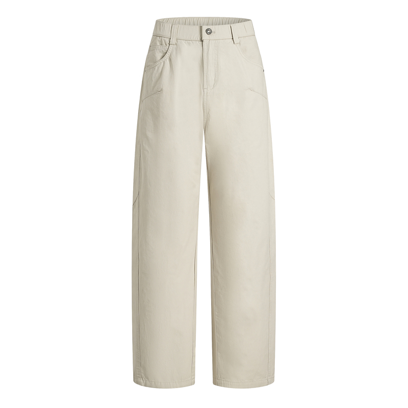 Hoocheer Japan Imported Boolakos Linen Fabric Loose Straight Casual Champagne Apricot Long Pants for Men