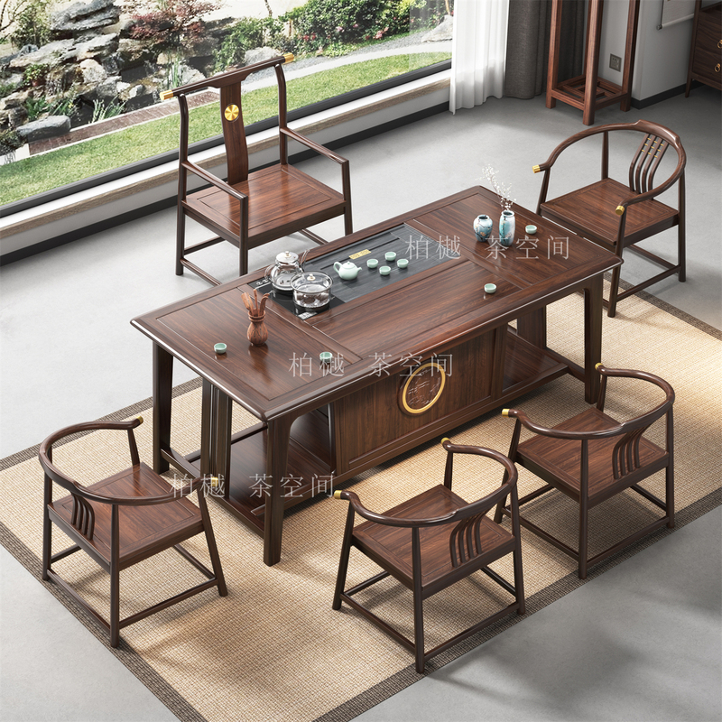 Golden Sandalwood Solid Wood Tea Table and Chair Set, New Chinese-Style Office Balcony Living Room Home Kung Fu Zen Tea Table Golden Sandalwood Solid Wood Tea Table and Chair Set, New Chinese-Style Office Balcony Living Room Home Kung Fu Zen Tea Table
