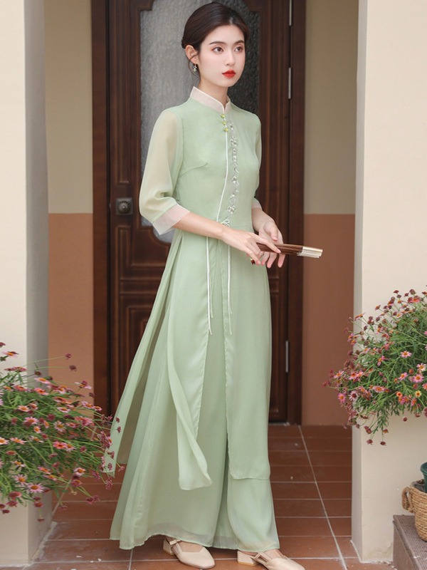 Tea Attire with a Fairy-Like Zen Vibe, Chinese Style Tang Suit for Women, Improved Hanfu Top, Tea Art Clothing, Ear Picking Specialist Workwear