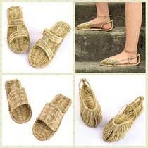 Pure handmade hemp straw sandals men's and women's summer traditional red army lace-up natural vine grass woven sandals retro casual slippers
