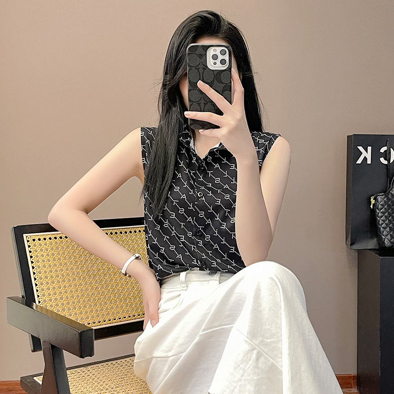 Sleeveless Chiffon Shirt for Women, Summer 2024 New Style, Elegant Turn-Down Collar Striped Shirt, Loose and Stylish Base Layer Tank Top Sleeveless Chiffon Shirt for Women, Summer 2024 New Style, Elegant Turn-Down Collar Striped Shirt, Loose and Stylish Base Layer Tank Top