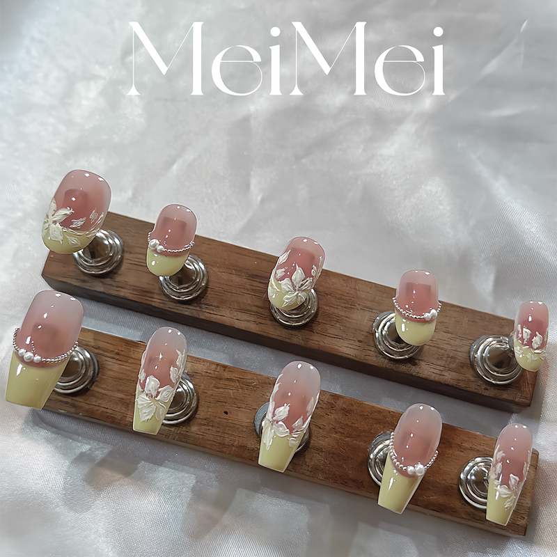 【The Story of Little Yellow Flower】Micro-Carved, Hand-Painted, Purely Handmade Wearable Nails, Removable and Reusable Finished Nail Art