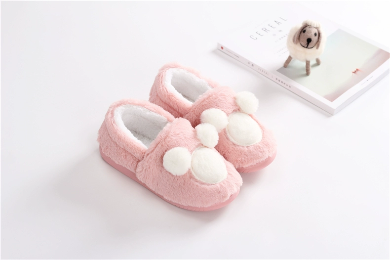 Dép cotton nữ mùa thu và mùa đông dày đáy phim hoạt hình giày nhà trong nhà dép trong nhà chống trượt túi mềm với giày len ấm