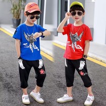 Boy 2024 Summer clothing pure cotton suit boy short sleeve student T-shirt large children Summer Korean version shorts Two sets