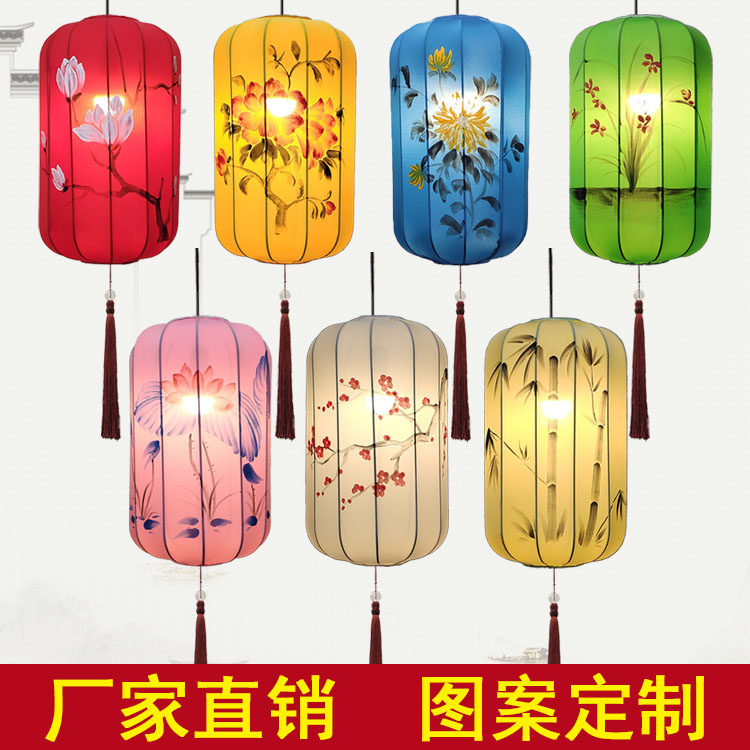 New Chinese Color Pattern Cloth Art Pendant Lamp With Hot Pot Hotel Custom China Wind Imitation Ancient Long Winter Melon Red Lantern