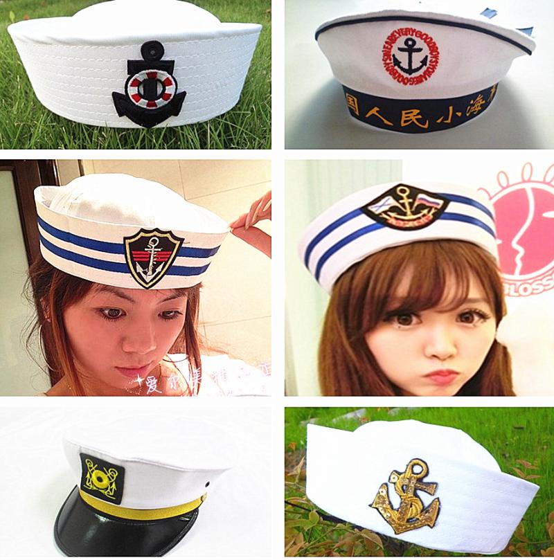Top flying feather Sailor cap Navy cap Children adult male and female badge Stage performance uniform cap Bar captain