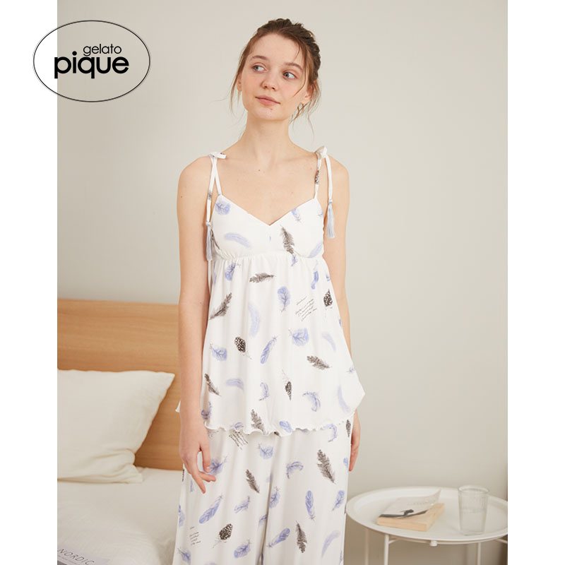 gelato pique Spring Summer Feather pattern Tassel home sleeveless vest PWCT192336