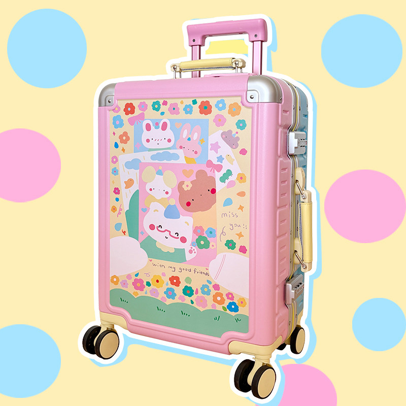 Plant the Sun Bar Original Color Block Aluminum Frame Luggage Suitcase Trolley Case for Women, High-Value Pure PC Student Travel Suitcase Carry-on Suitcase