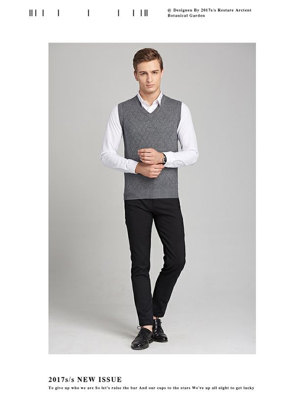 Áo len nam cổ chữ V chạm đáy áo len vest áo thun không tay cashmere áo len lông mùa xuân dệt vest áo vest đen