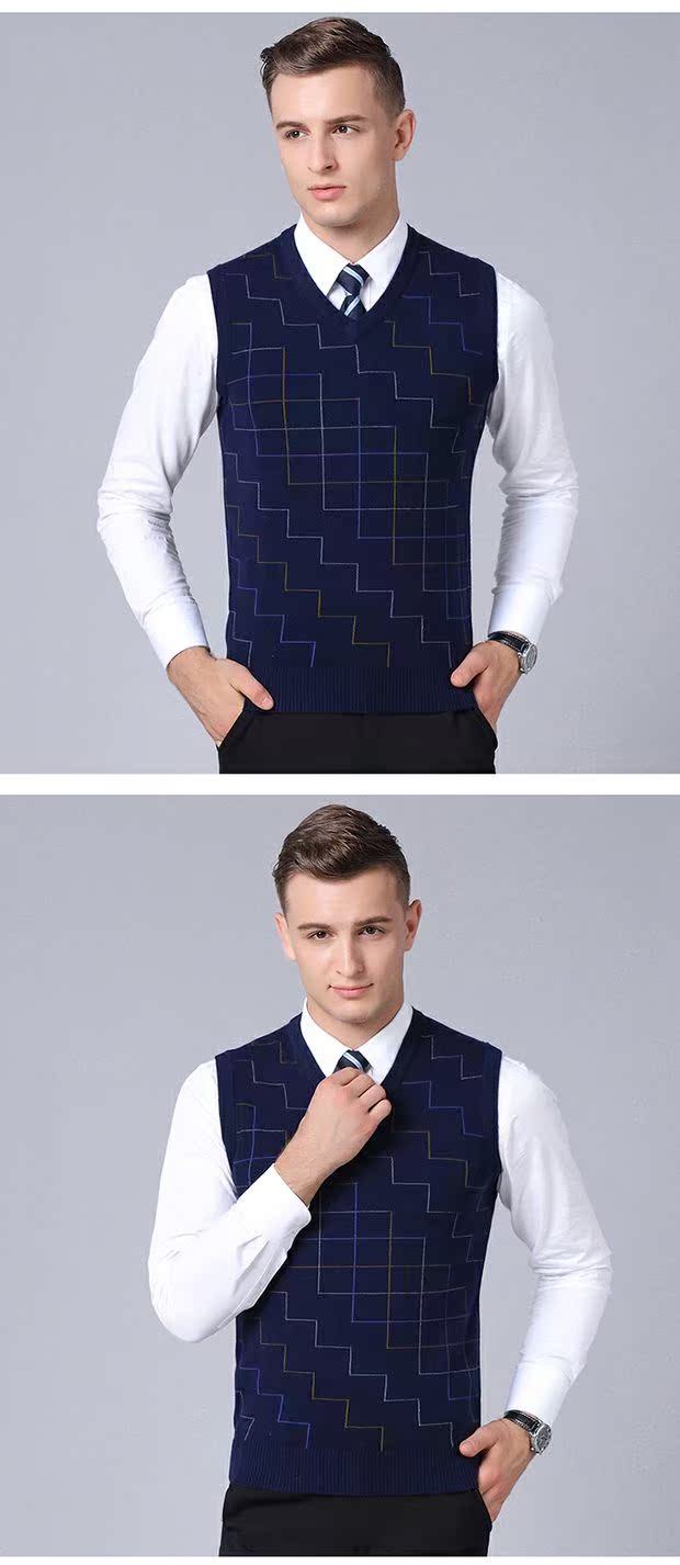 Mùa thu và mùa đông mới trung niên nam cashmere vest len ​​vest V-cổ cỡ lớn áo len trung niên áo len len dệt kim