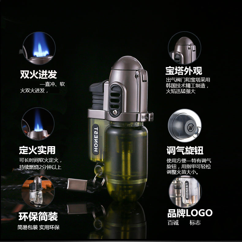 Súng phun nhỏ nhỏ thẳng vào ống bơm hơi cố định lửa nam xách tay cá tính xì gà gas nhẹ bật lửa điện plasma