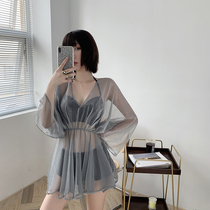 Swimsuit women hot spring three-piece shirt bikini sexy gathering conservative belly thin fairy swimsuit