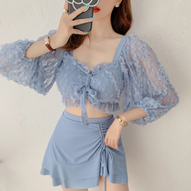 Swimsuit female 2021 new hot spring cover belly slim split fairy fan three sets student ins Wind sexy gathering