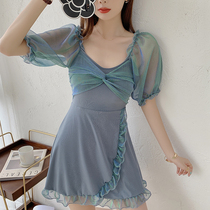 Swimwear women 2021 new belly thin one-piece skirt style hot spring conservative Korean ins gathering swimwear