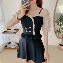 Swimsuit female 2020 new conservative fairy fan high waist belly thin gathering split skirt sexy hot spring swimsuit