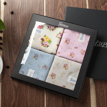 (Cool Pa)handkerchief Cotton handkerchief Womens handkerchief gift box set floral plain printed handkerchief cotton