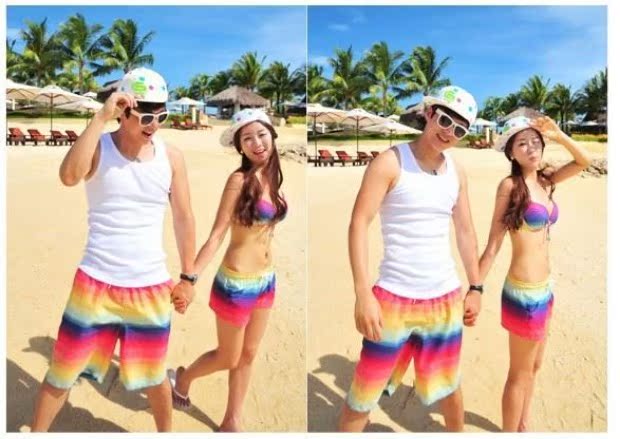 Cặp đôi đồ bơi nữ cặp đôi mẫu thép tấm bikini áo tắm nam quần đi biển phù hợp với đồ bơi - Vài đồ bơi set đồ đôi đi biển