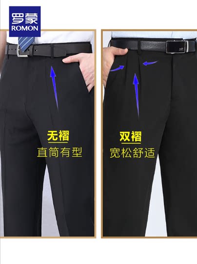 罗蒙双褶西裤男冬季加绒加厚中老年人西装裤加肥加大高腰爸爸男裤
