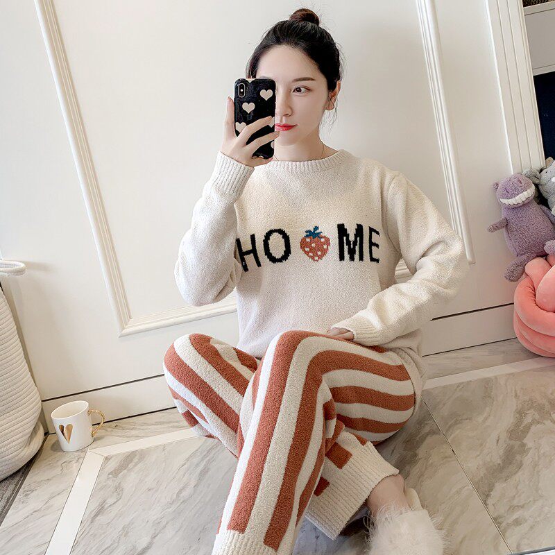 The new coral - velvet coral - plus - thickening net red - blast home suit in autumn and winter 2021