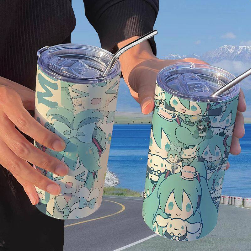 Insulated cup preliminary sound future cartoon with straw with hand cup coffee cup ins high face value portable student water glass-Taobao